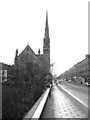 View east along Great Western Road from Kelvin Bridge toward Lansdowne Church