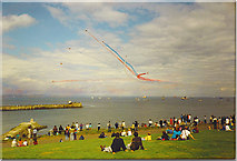 NJ9605 : The Red Arrows above Aberdeen Harbour Mouth. by Colin Smith