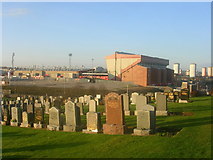 NJ9407 : Trinity Cemetery and Pittodrie Stadium by Richard Slessor