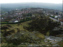 SJ8557 : Mow Cop Quarry and Village by Iain McDonald