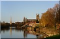 Worcester in winter beside a placid river Severn