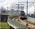 Sheffield Supertram descending the viaduct from Park Grange Croft