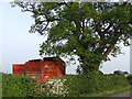 Farm trailers beside a tree