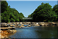 Weir and footbridge on the River Neath at Abergarwed