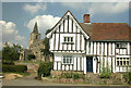 Timbered house Rattlesden, St Nicholas Church behind