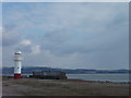 SD1777 : Lighthouse at edge of Hodbarrow lagoon by Simon Pudsey