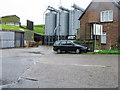 Grain silos and moss covered roof 