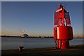 SU3911 : Marchwood Incinerator and freshly repaired buoy by Simon Barnes