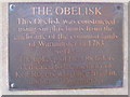 Plaque on the Obelisk, Warminster