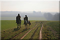 SU4745 : Horse riders on footpath SW of Brickkiln Wood, nr Whitchurch by Peter Facey