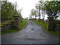 Grand gateposts at driveway entrance road to Gribton