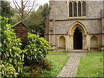 SY3694 : Entrance way to Catherston Leweston Church by Ray Beer