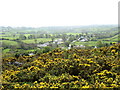 The village of Glan-yr-afon from the whin covered slope of Mariandyrys