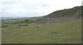 Tramway formation and slate waste tip at Moel Faban Quarry