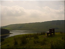 SD7623 : Seat on new path above Ogden Reservoir by Peter Worrell