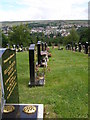 Looking past the well tended graves to Blaenavon