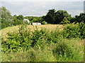 View across field to a caravan park