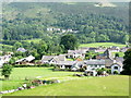 Glyndyfrdwy from the bend in the mountain road.