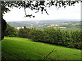 View over fields and woodland to Pontypool and beyond.