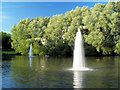 Fountains in man made lake.