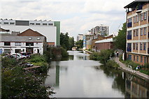 TQ3383 : Regents Canal, looking west from Kingsland Bridge by Dr Neil Clifton