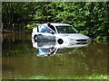 Car in flood water, Lower Earley