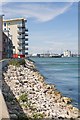 Looking along the waterfront past The Lantern building, Hythe