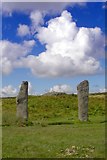 SX2571 : The Pipers - standing stones near the Hurlers by Jim Champion