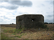 TG1221 : Pillbox and ploughed field near The Grove, Brandiston by Zorba the Geek