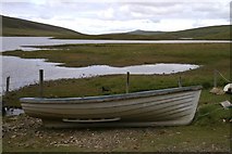 HP5904 : Fishing boat at Loch of Watlee by Mike Pennington