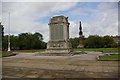 Monument in park in middle of Hamilton Square