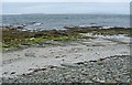 HY5322 : Sandy Geo beachfront showing shingle, sand and rock strata by C Michael Hogan
