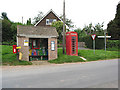 Postbox, Bus stop and Phone Box at a Road Junction