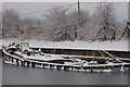 Sunken barge icebound in Sankey Canal