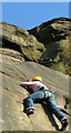 Climbing Three Pebble Slab at Froggatt Edge