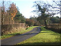 Minor lane to Aldham Hall and church