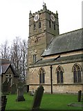 NY8355 : The tower of St Cuthbert's Church, Allendale by Mike Quinn