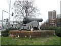 Cannon on plinth at Commercial Road