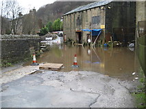 SD9926 : Mayroyd Lane flooded, Hebden Bridge by Maureen Brian