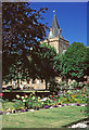 Garden at Dornoch with Cathedral.