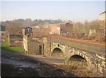 SE1021 : Signal box and bridge, seen from Calderdale Way (A629), Elland by Humphrey Bolton