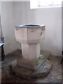 TF9804 : St Mary's church - baptismal font by Evelyn Simak