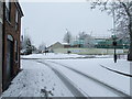 Parkway and Kings Road roundabout in the snow