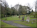 Part of the churchyard at Milstead, looking towards the road