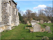 TM0062 : Footpath through churchyard, south side of Wetherden church by Andrew Hill