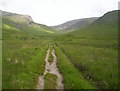 NN2543 : Path by  the Allt Toaig with Coire Toaig in distance by Stephen Rabone