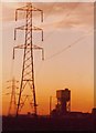 Fryston Colliery and pylons at sunset