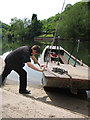 Launching the hand ferry at Symonds Yat East