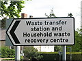 Sign for the Waste transfer station and Household waste recovery centre