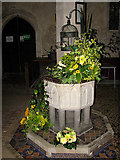 TG3808 : The church of All Saints - C13 baptismal font by Evelyn Simak